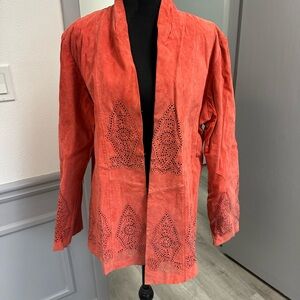 Chico's Coral Suede Open-Front Jacket with Laser-Cut Detail Chicos sz 3
